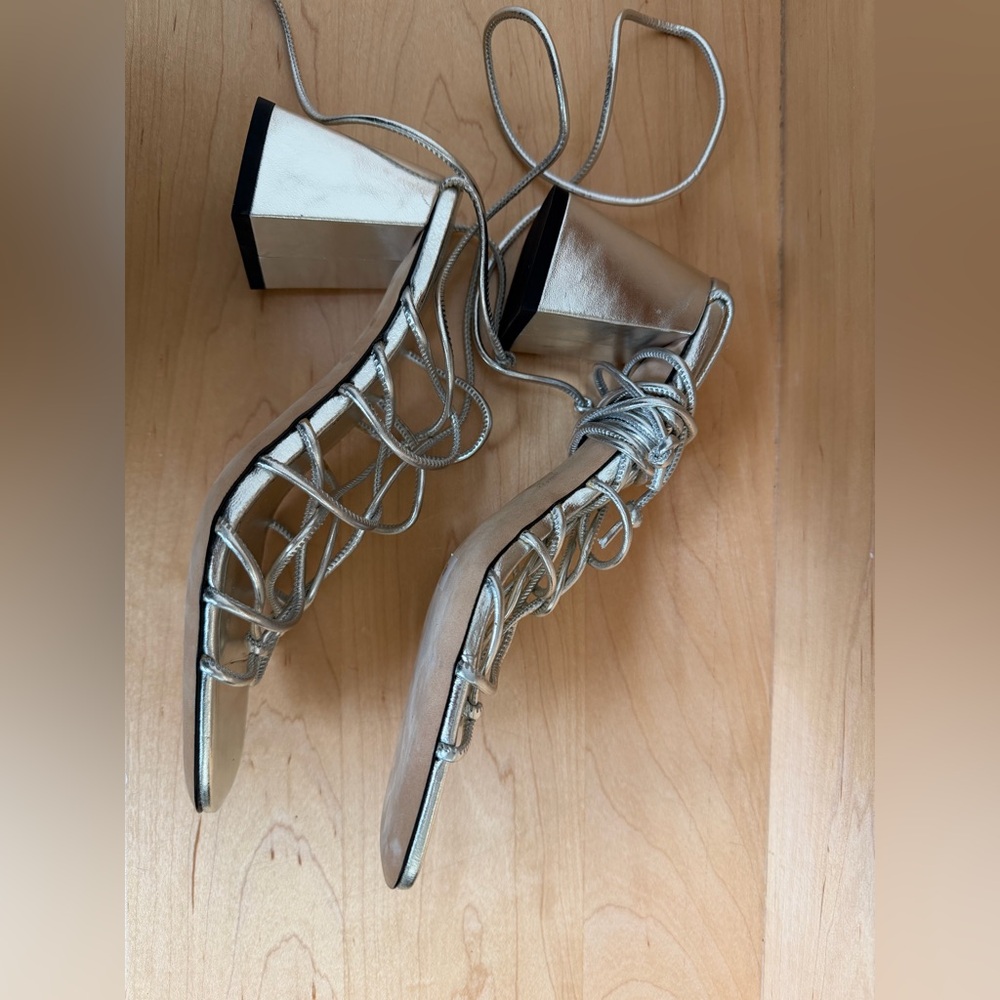 BY FAR Alexander Silver Metallic Leather Sandals Square Toe EU 36 US 6 - Picture 7 of 16